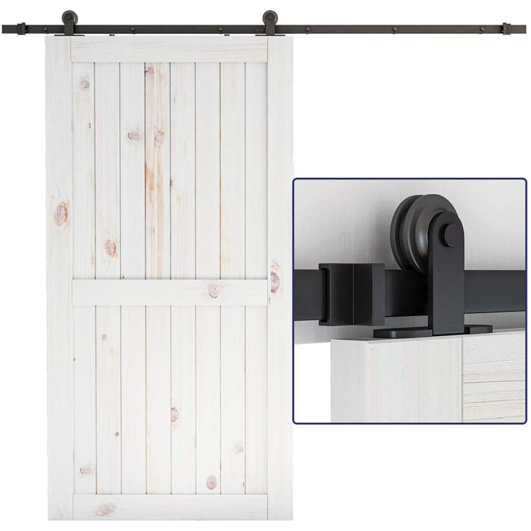 144-Inch Matte Black Top Mount Sliding Barn Door Hardware Kit
