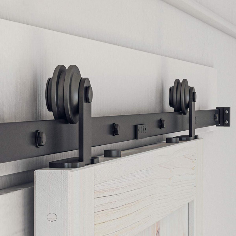 144-Inch Matte Black Top Mount Sliding Barn Door Hardware Kit