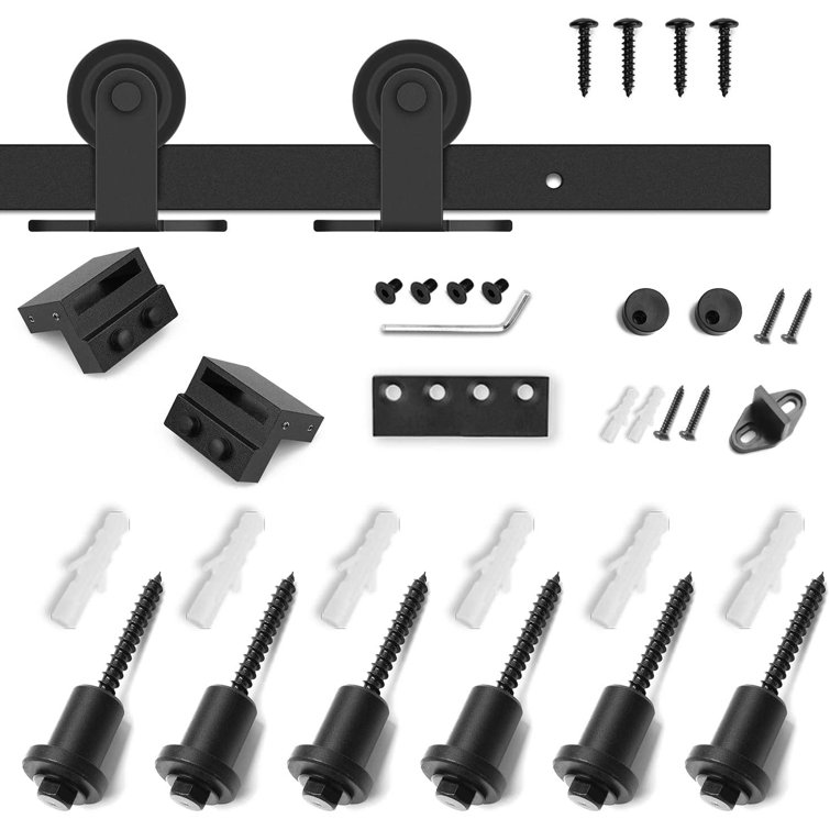 144-Inch Matte Black Top Mount Sliding Barn Door Hardware Kit