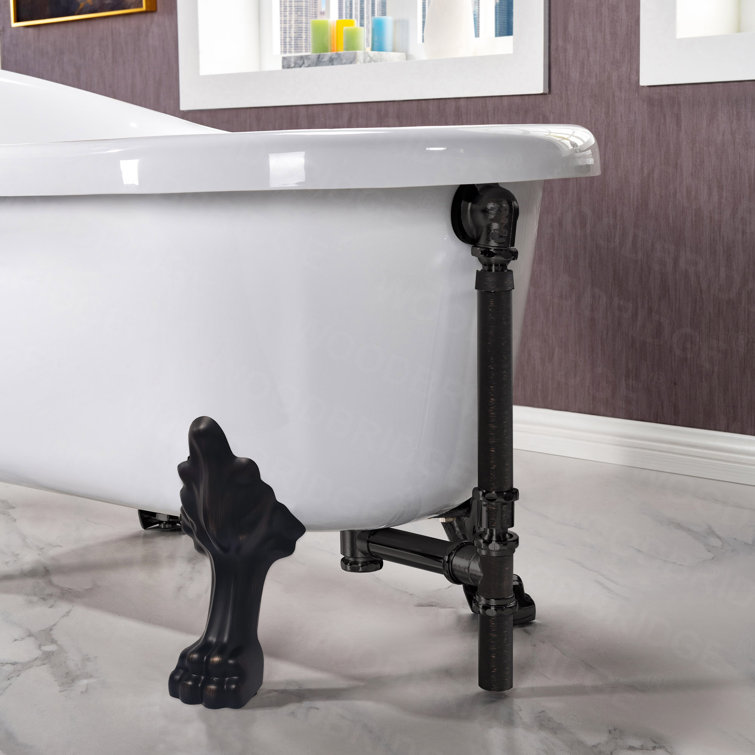 59" White Acrylic Clawfoot Slipper Bathtub with Oil Rubbed Bronze Feet