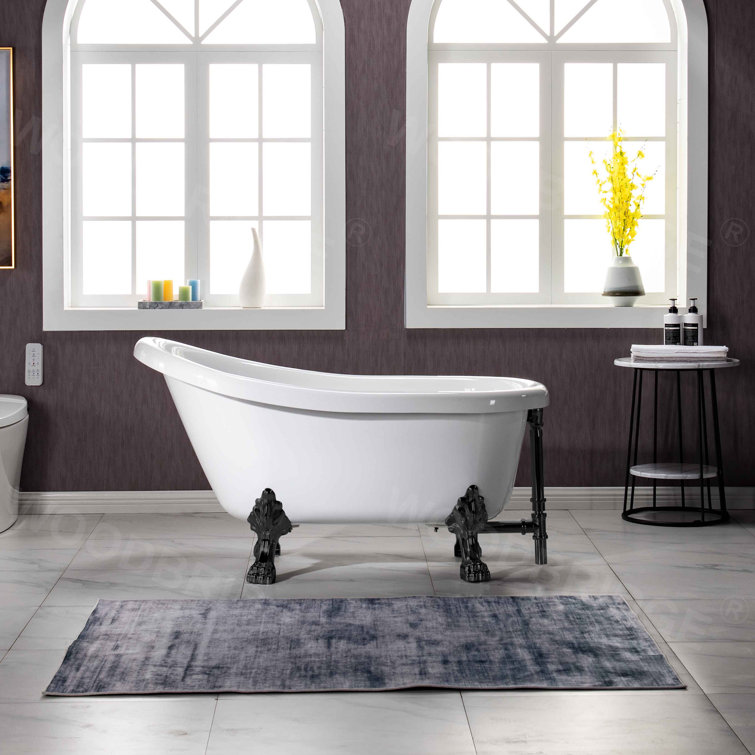 White Acrylic Slipper Clawfoot Bathtub with Matte Black Trim