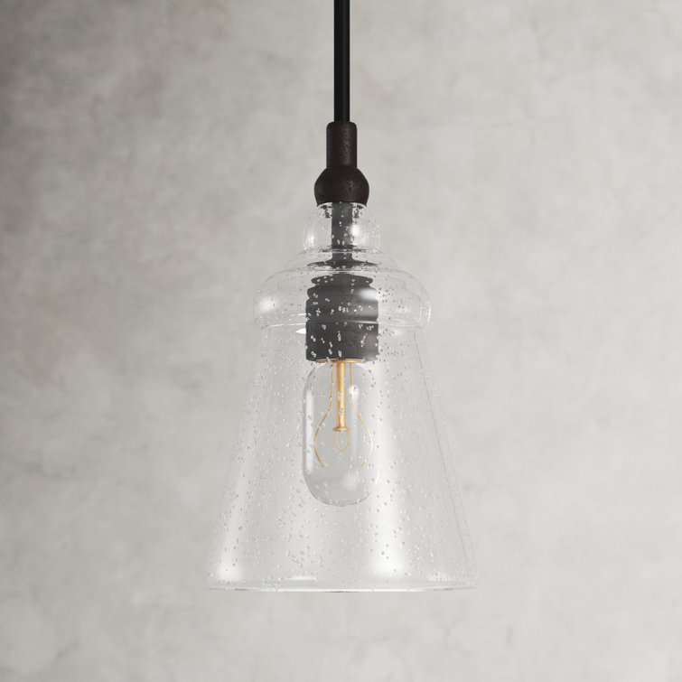 Dark Weathered Iron Mini Pendant with Clear Seeded Glass Shade