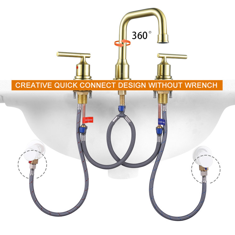 Brushed Gold Widespread 2-Handle Bathroom Faucet with Drain Assembly