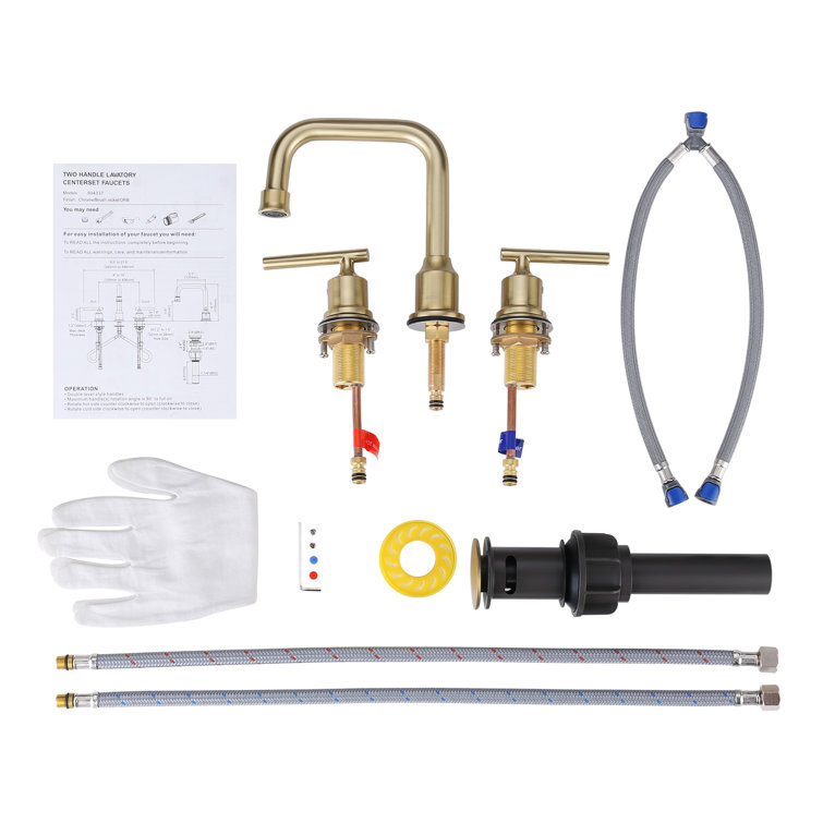 Brushed Gold Widespread 2-Handle Bathroom Faucet with Drain Assembly