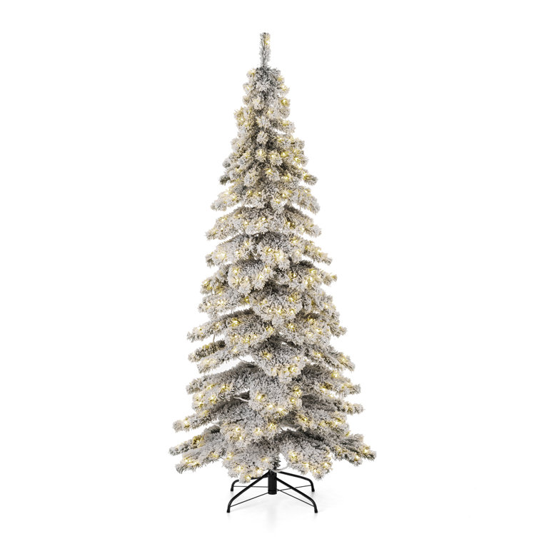 7.5ft White Flocked Slender Spruce Christmas Tree with LED Lights