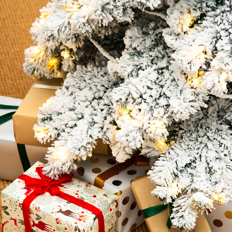 7.5ft White Flocked Slender Spruce Christmas Tree with LED Lights