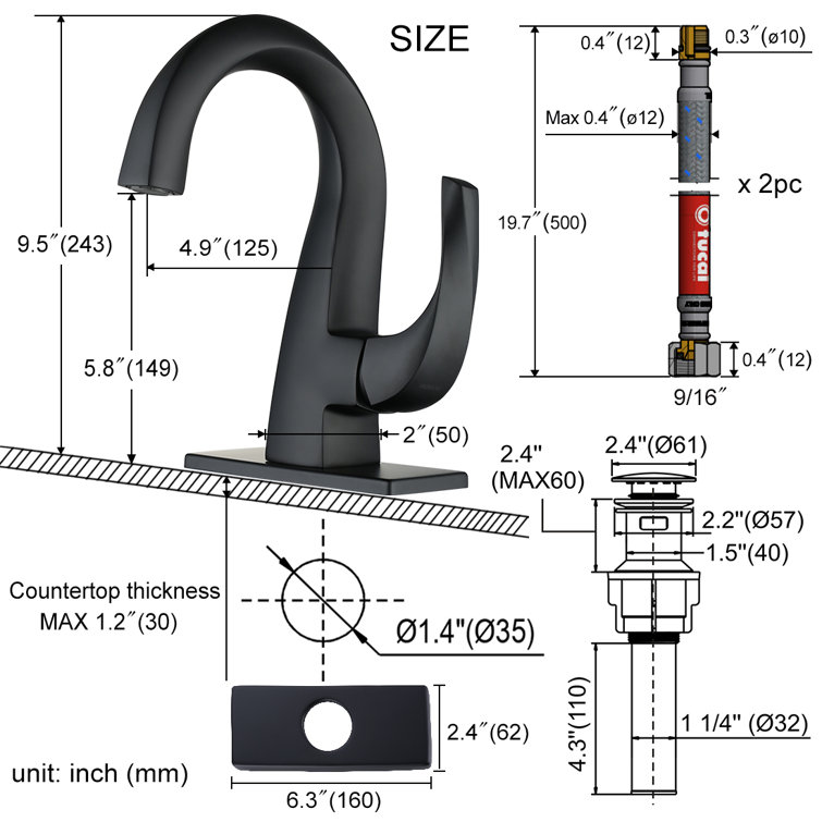 Matte Black Single-Handle Brass Bathroom Faucet with Drain Assembly