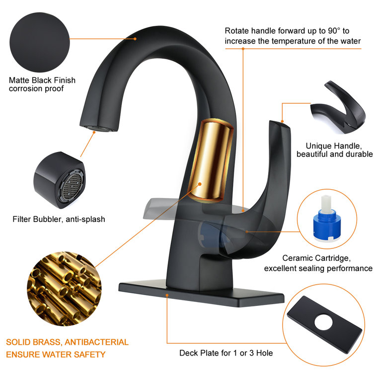 Matte Black Single-Handle Brass Bathroom Faucet with Drain Assembly