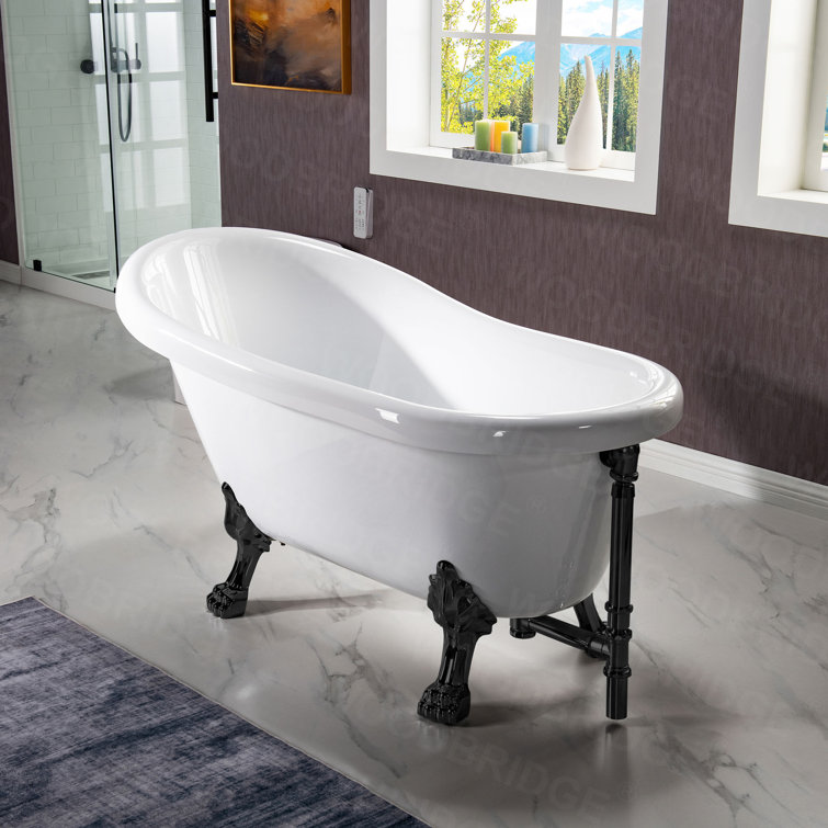 White Acrylic Slipper Clawfoot Bathtub with Matte Black Trim
