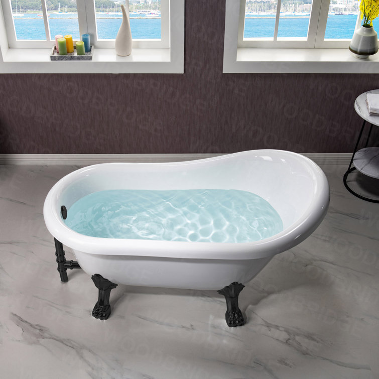 White Acrylic Slipper Clawfoot Bathtub with Matte Black Trim