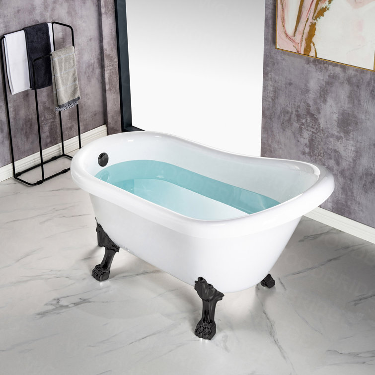 White Acrylic Slipper Clawfoot Bathtub with Matte Black Trim