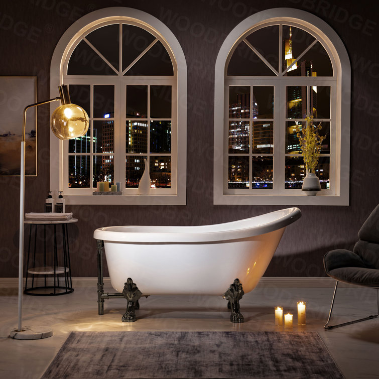 59" White Acrylic Clawfoot Slipper Bathtub with Oil Rubbed Bronze Feet