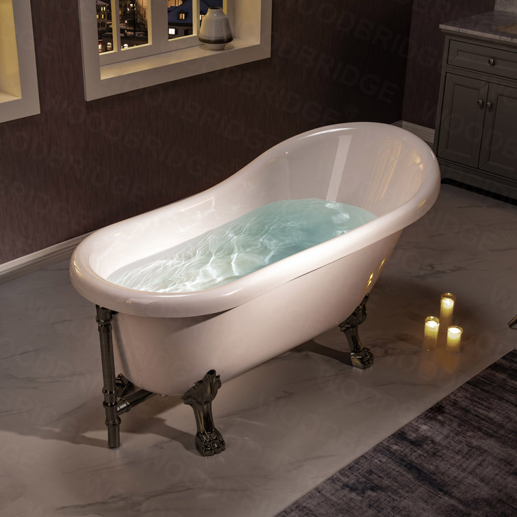 59" White Acrylic Clawfoot Slipper Bathtub with Oil Rubbed Bronze Feet