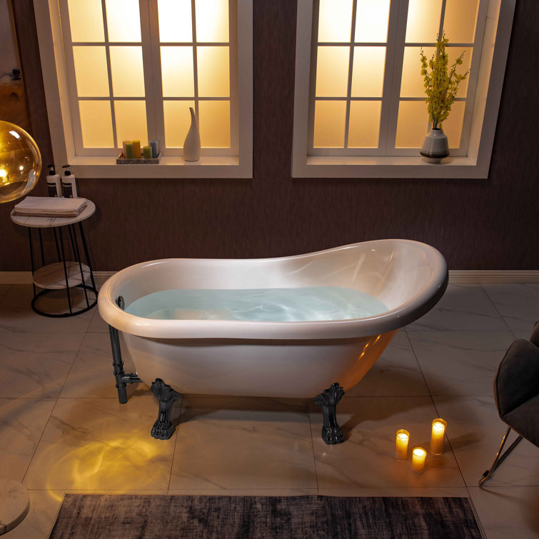 59" White Acrylic Clawfoot Slipper Bathtub with Oil Rubbed Bronze Feet