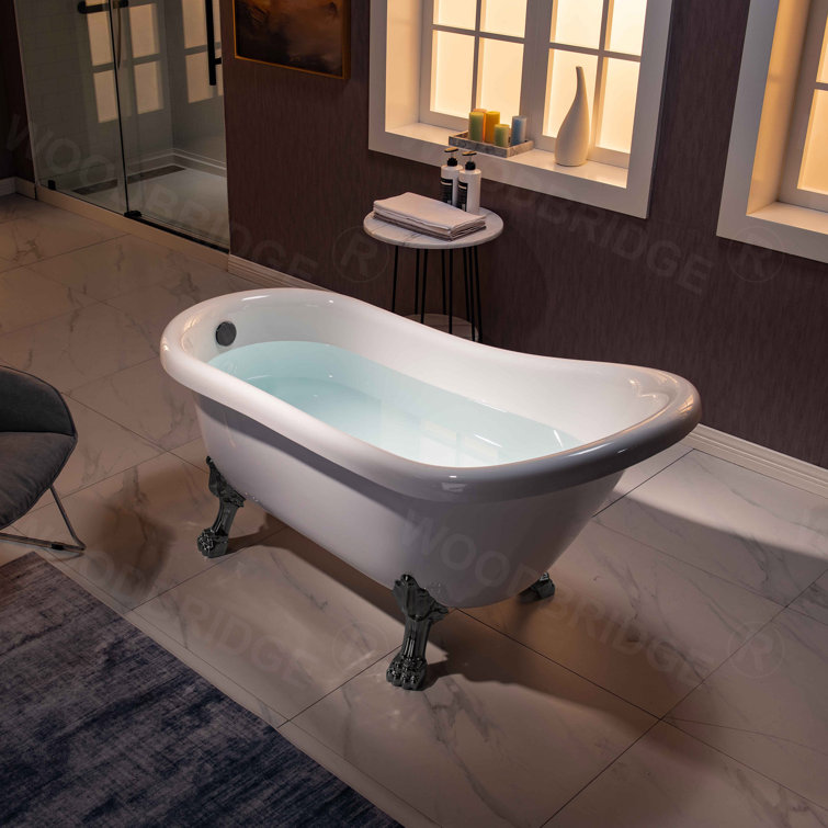 59" White Acrylic Clawfoot Slipper Bathtub with Oil Rubbed Bronze Feet