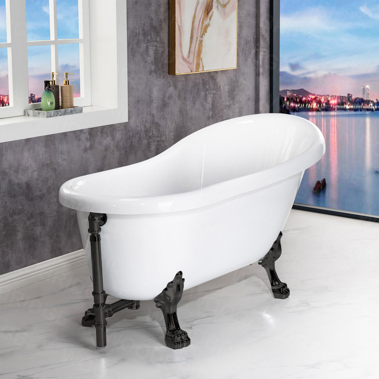 59" White Acrylic Clawfoot Slipper Bathtub with Oil Rubbed Bronze Feet