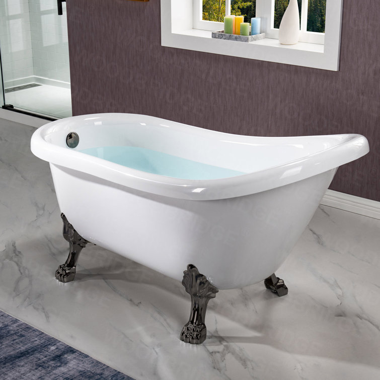 59" White Acrylic Clawfoot Slipper Bathtub with Oil Rubbed Bronze Feet