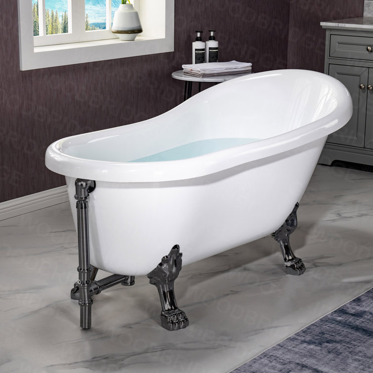 59" White Acrylic Clawfoot Slipper Bathtub with Oil Rubbed Bronze Feet