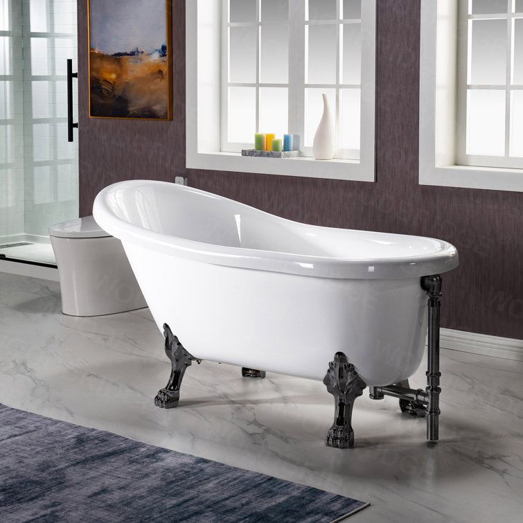 59" White Acrylic Clawfoot Slipper Bathtub with Oil Rubbed Bronze Feet