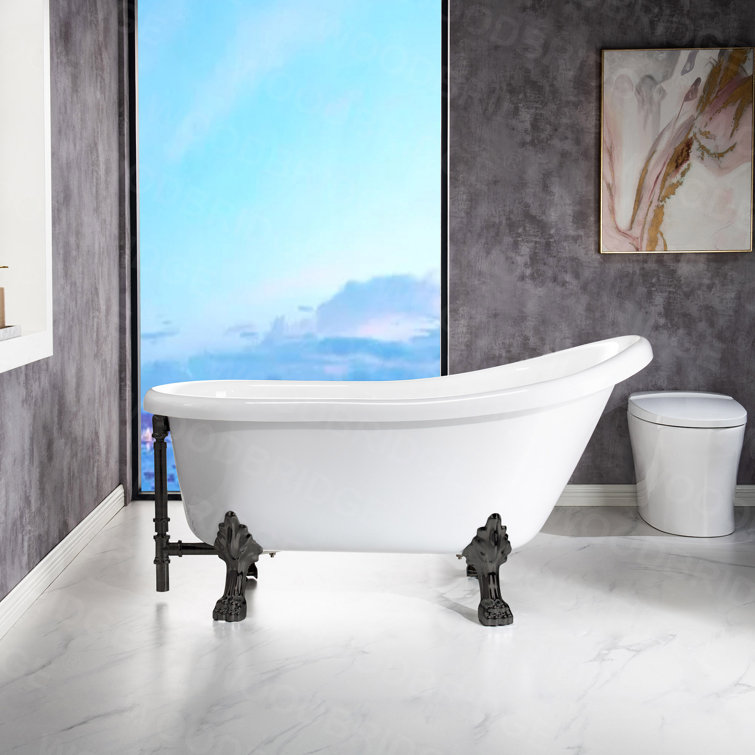 59" White Acrylic Clawfoot Slipper Bathtub with Oil Rubbed Bronze Feet