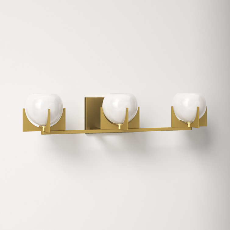 Abbott Mid-Century Modern 3-Light Burnished Brass Vanity with White Milk Glass