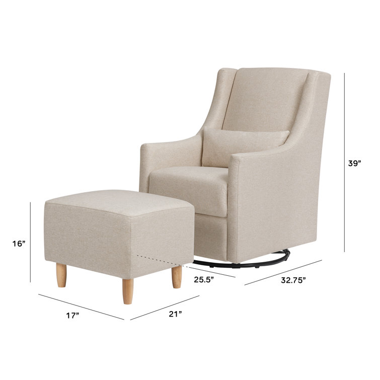 Beige Eco-Weave Upholstered Swivel Glider with Ottoman