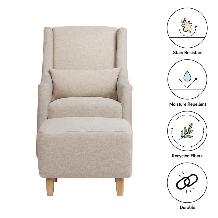 Beige Eco-Weave Upholstered Swivel Glider with Ottoman