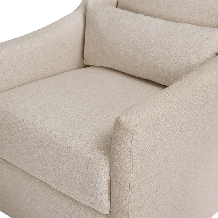 Beige Eco-Weave Upholstered Swivel Glider with Ottoman