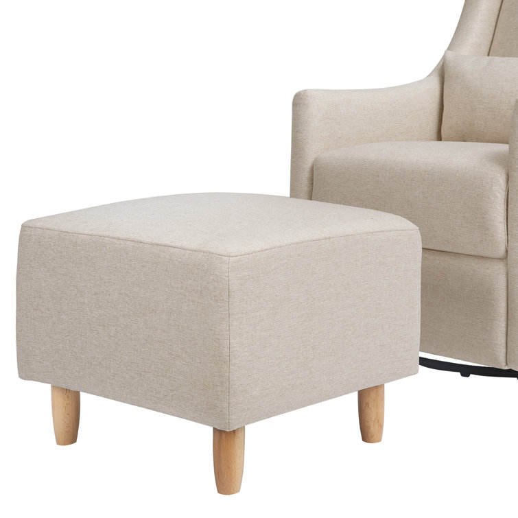 Beige Eco-Weave Upholstered Swivel Glider with Ottoman