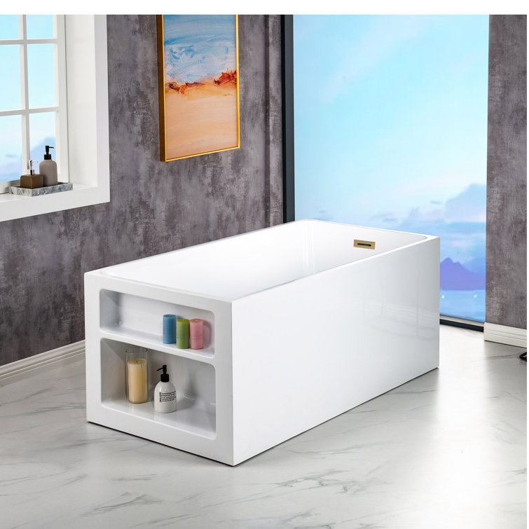 59'' White Acrylic Freestanding Rectangular Soaking Bathtub