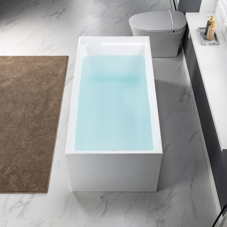 59'' White Acrylic Freestanding Rectangular Soaking Bathtub