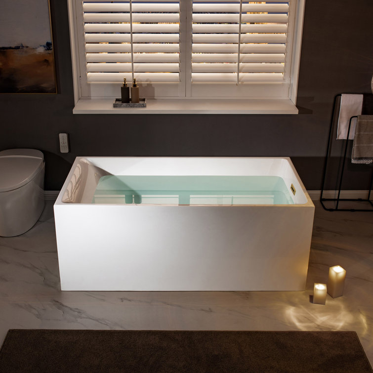 59'' White Acrylic Freestanding Rectangular Soaking Bathtub