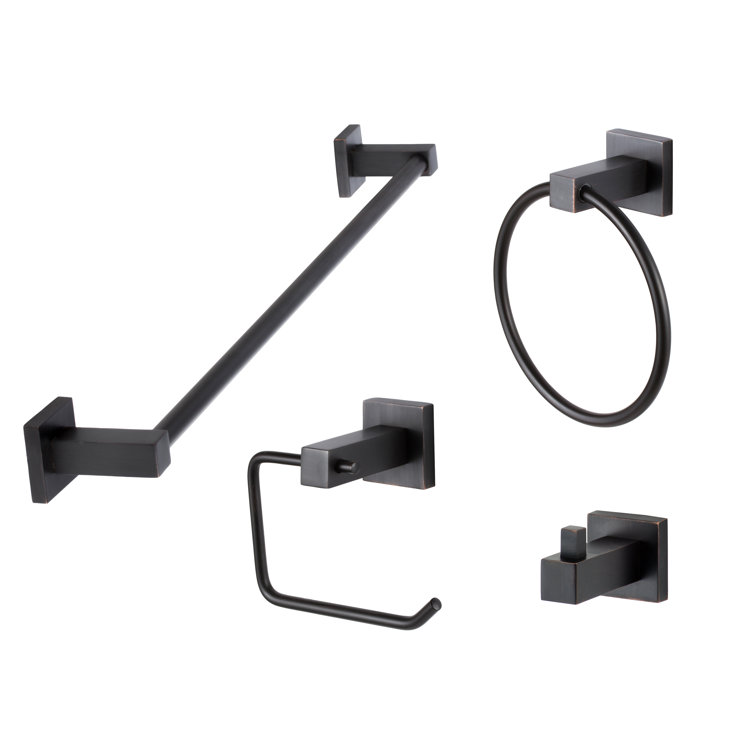 Vintage Bronze Modern Bathroom Hardware Set with Towel Bar, Ring, Hook, and Holder