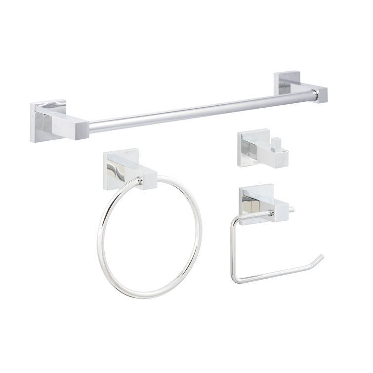 Polished Chrome Modern 4-Piece Bathroom Hardware Set