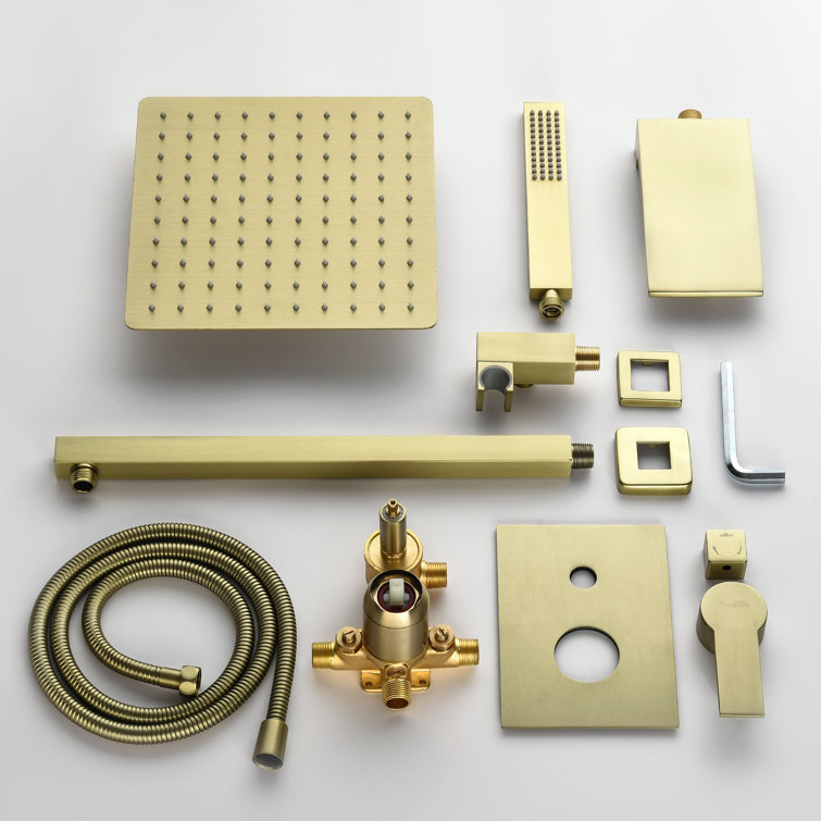 Brushed Gold 10'' Square Wall Mounted Rain Shower System