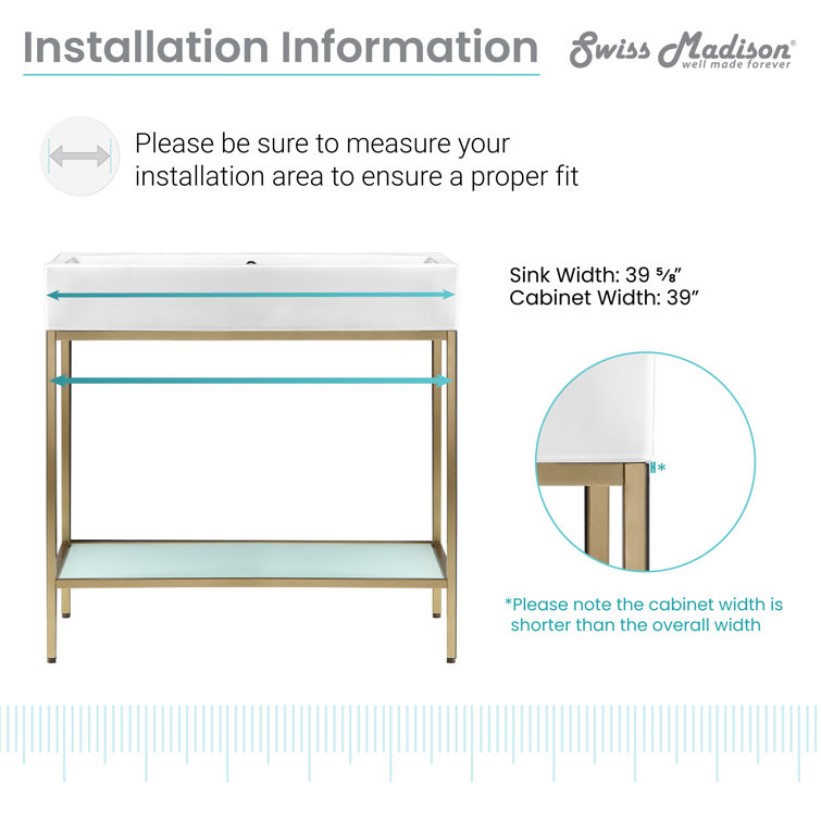 Pierre 40'' Gold Metal Frame Open Shelf Bathroom Vanity