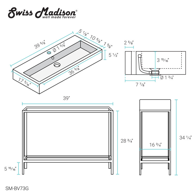 Pierre 40'' Gold Metal Frame Open Shelf Bathroom Vanity