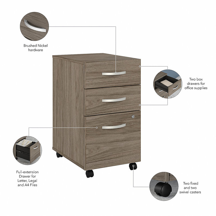 Storm Gray L-Shaped Computer Desk with Filing Cabinet