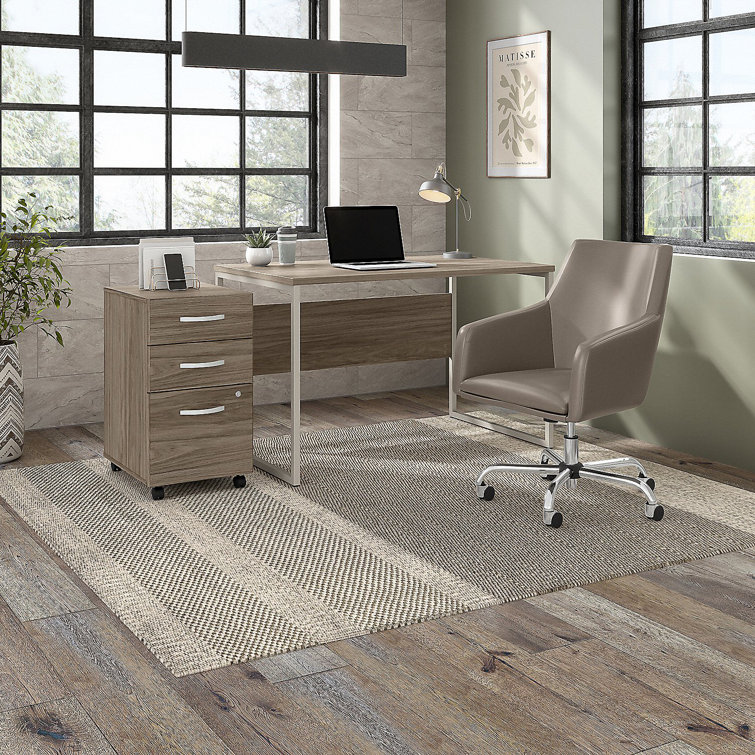 Contemporary Modern Hickory 48" Computer Desk with Silver Metal Legs