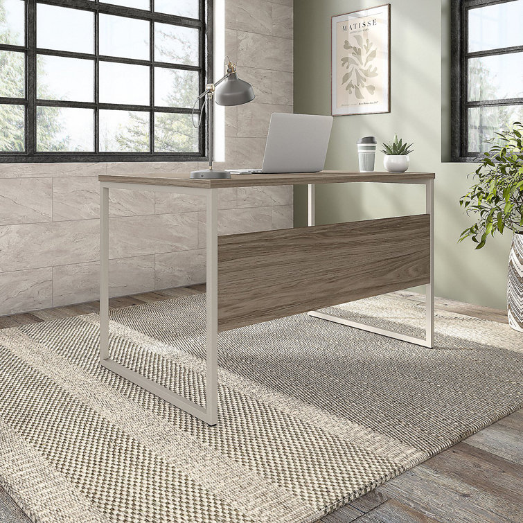 Contemporary Modern Hickory 48" Computer Desk with Silver Metal Legs