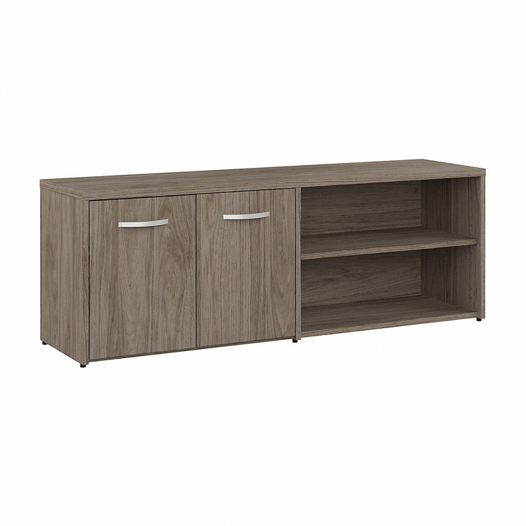 Modern Hickory Brown Low Storage Cabinet with Adjustable Shelving