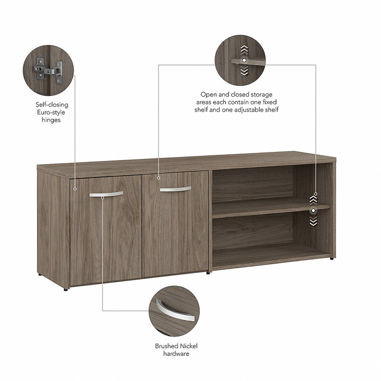 Modern Hickory Brown Low Storage Cabinet with Adjustable Shelving