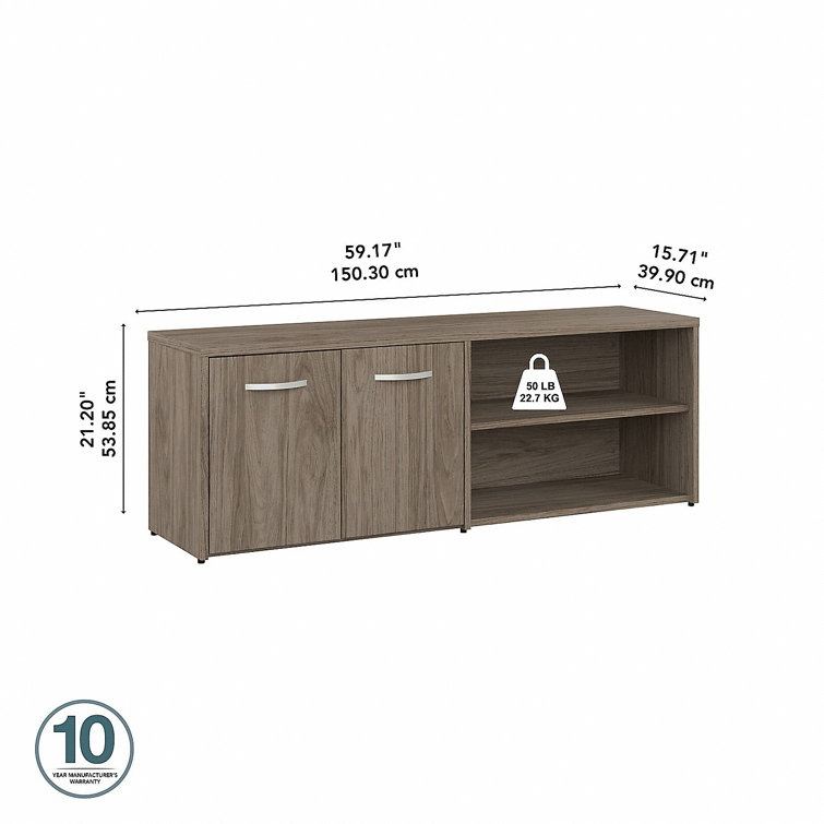 Modern Hickory Brown Low Storage Cabinet with Adjustable Shelving