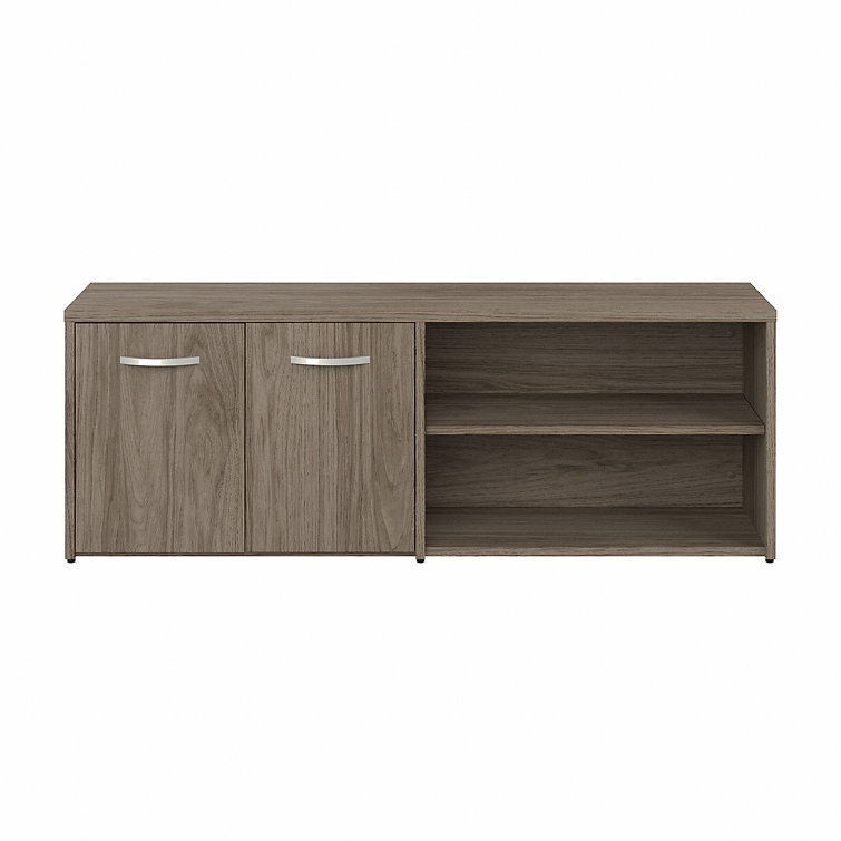 Modern Hickory Brown Low Storage Cabinet with Adjustable Shelving