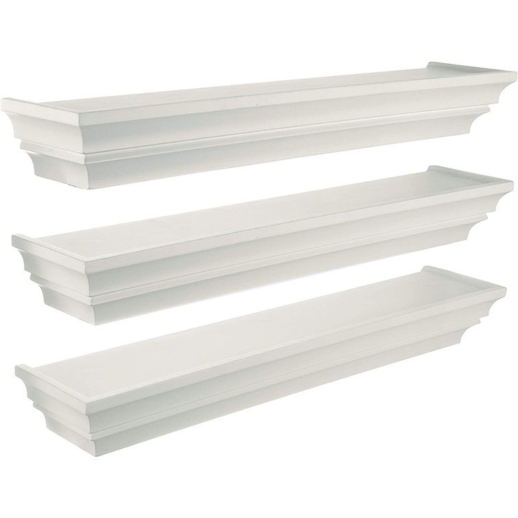 White Engineered Wood 24" Floating Cubic Wall Shelves, Set of 3