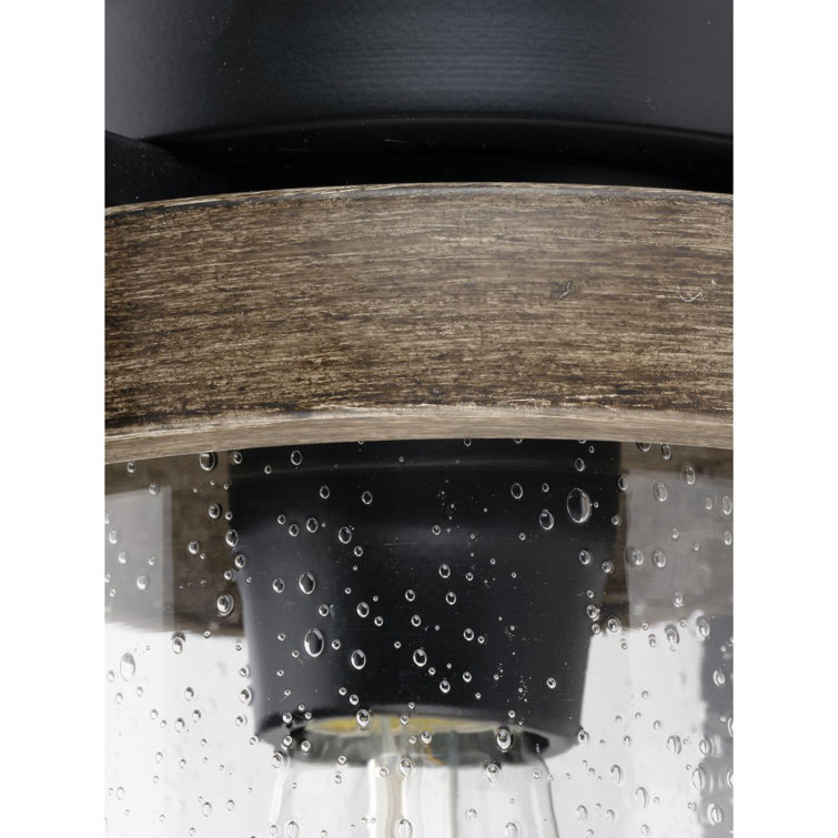 Matte Black and Clear Seeded Glass Outdoor Flush Mount Light
