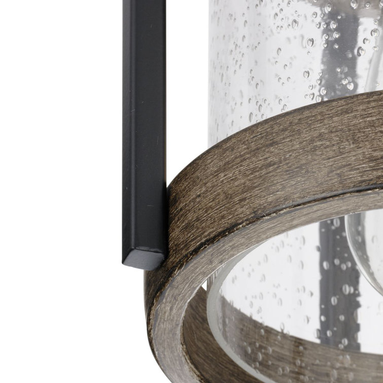 Matte Black and Clear Seeded Glass Outdoor Flush Mount Light