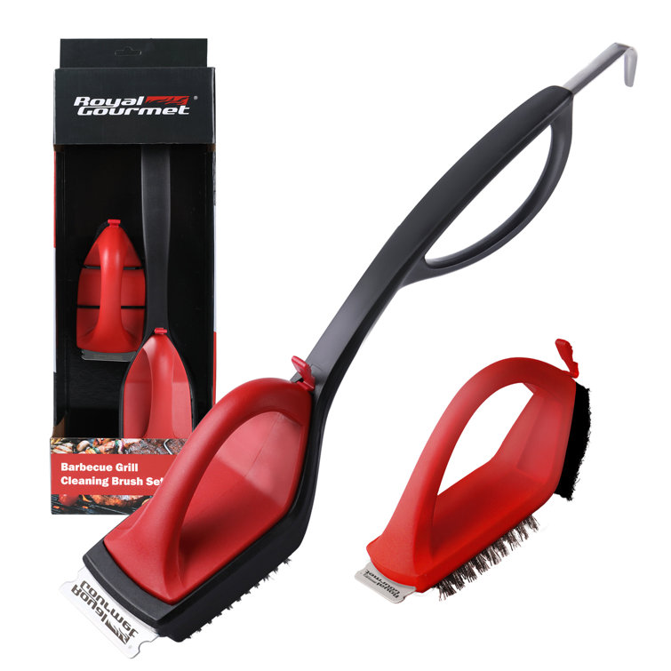 Royal Gourmet Red and Black Grill Cleaning Brush Set with Scraper