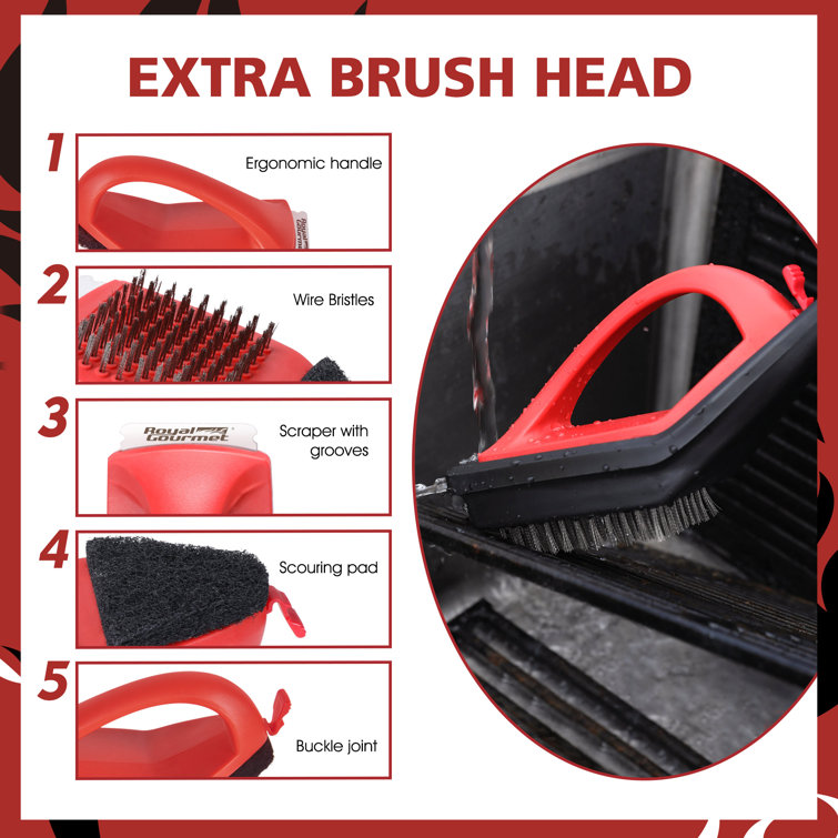 Royal Gourmet Red and Black Grill Cleaning Brush Set with Scraper