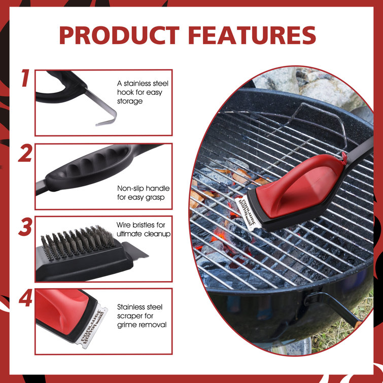 Royal Gourmet Red and Black Grill Cleaning Brush Set with Scraper